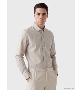 LCWAIKIKI Classic Bej Regular Fit Çizgili Gabardin Erkek Gömlek