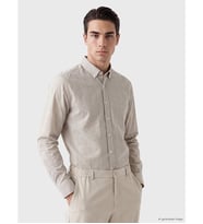 LCWAIKIKI Classic Bej Regular Fit Çizgili Gabardin Erkek Gömlek