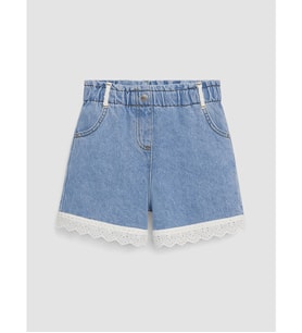 LCW Kids İndigo Beli Lastikli Dantel Detaylı Kız Çocuk Jean Şort