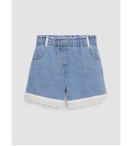LCW Kids İndigo Beli Lastikli Dantel Detaylı Kız Çocuk Jean Şort