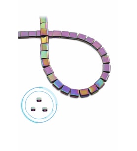 Hematit Doğal Taş Parlak Gökkuşağı Kare Kesim Çift Delik 6x6mm Dizi [AA]