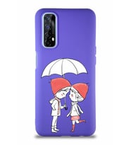 Realme 7 Soft Premier Kapak Aşk Tasarımlı Silikon Kılıf - Mor (Şeffaf)