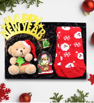 Yılbaşına Özel Happy New Year Taç & Yılbaşı Çorabı & Yılbaşı Kar Küresi & Mini Yılbaşı Ayıcık Hediye Seti