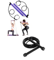 CKSpor Süper Set Siyah Atlama İpi + Squat Pilates Studio Egzersiz Çubuğu Kalça Basen Sıkılaştırıcı