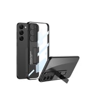 Samsung Galaxy S23 Uyumlu Kılıf Kamera Korumalı Şeffaf Tasarımlı Zore Lego Standlı Kapak (Siyah)