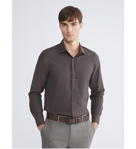 LCW BUSINESS Kahverengi Slim Fit Uzun Kollu Poplin Erkek Gömlek