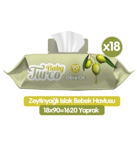 Baby Turco Zeytinyağlı Islak Havlu Mendil 90x18 1620 Yaprak
