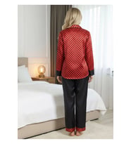 #PijamaTakımı Lüks Esnek Kaliteli Rahat Zarif Bayan Siyah-Kırmızı Saten Pijama Takımı