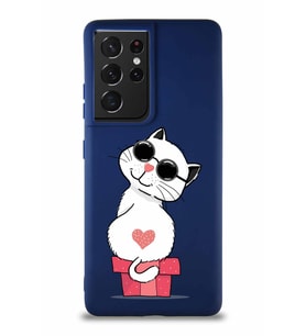 Samsung Galaxy S21 Ultra Soft Premier Kapak Coolcat Tasarımlı Silikon Kılıf - Lacivert (Şeffaf)