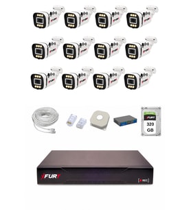 FURY IP 12 Kameralı 1080P Sesli 6 Warm LED Renkli Gece Görüşlü Güvenlik Kamera Sistemi 320GB 1606