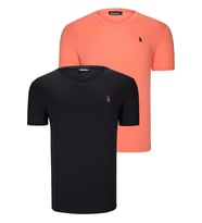 İKİLİ SET T8568 DEWBERRY V YAKA ERKEK T-SHIRT-SİYAH-TURUNCU (Siyah - Turuncu)