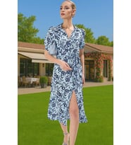Kadın Midi Boy Gömlek Elbise Animal Desenli Viskoz Kumaş Günlük Stil Modern Stil (Açık Mavi)