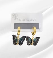 Çelik Gold Renk Zirkon Taşlı Sedefli Kelebek Detay Kadın Küpe