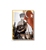 Dikey Çerçeveli Cam Ataturk Ve Filama Modern Ev Dekoru Duvar Sanatı Ev Ofis Tablosu (Altın)