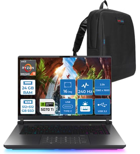 Asus Rog Strix G16 G614FR-S5111 Amd Ryzen 9 9955HX Aı 24GB GB 512GB SSD +512GB SSD 12GB/RTX5070Tİ Gddr7 140W 16" 2.5k 2560X1600 Wqxga 240HZ 3ms 500NİTS Freedos Gaming Laptop WS5111F02+ZETTAÇANTA