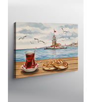 Kanvas Tablo Çay Ve Simit Manzarası