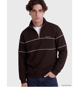 LCW Vision Kahverengi Dik Yaka Çizgili Erkek Sweatshirt
