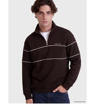 LCW Vision Kahverengi Dik Yaka Çizgili Erkek Sweatshirt