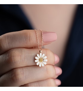 Vaoov 925 Ayar Gümüş Beyaz Papatya Kolye (Rose)