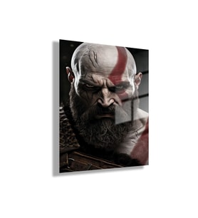 Temperli Gerçek Cam Tablo God of War Karakteri Kratos