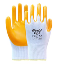 Beybi Nitril PMK PN10 10 Beden 12li Paket Polyester Örme Nitril Eldiven (4141A) Nitril 1-2 Kaplama