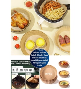 Airfryer Pişirme Kağıdı 50 Adet Hava Fritözü Yuvarlak Model Pişirme Kağıdı 
