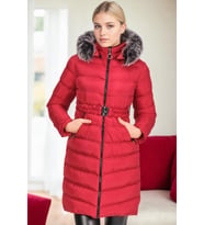 Dewberry Kadın %100 Polyester Kürklü Kapüşonlu Kaban Kırmızı Z6690 Günlük Dış Giyim, Kazak ve Gömlek Kombini