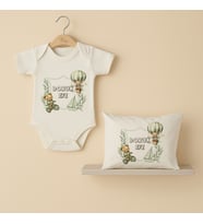Pia Baby Premium %100 Pamuk İsme Özel Organik Baskılı Çıtçıtlı Bebek Body Ve Yastık Kılıfı 5038-19 (Ekru)