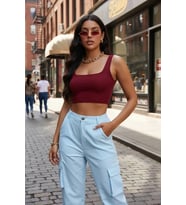 Giyim Kadın Bordo Kalın Askılı Crop Top Büstiyer Esnek Kumaş Şık Basic Kadın Üst Giyim