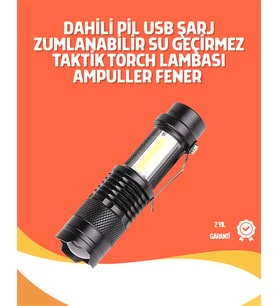 Şarjlı LED El Feneri - 14500 Pil Dahil, 4 Işık Modu, Mini Boy