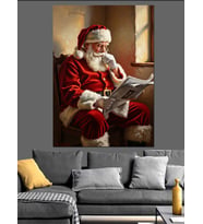 Gazete Okuyan Nostaljik Noel Baba Dekoratif Kanvas - Mdf Ahşap Tablo