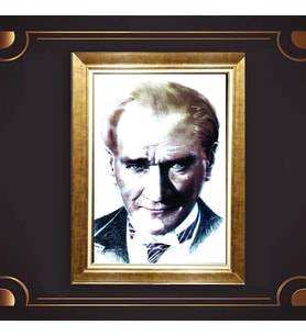 Altın Varaklı Çerçeveli Paspartulu Atatürk Tablo z4797 (Gold)
