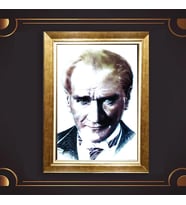Altın Varaklı Çerçeveli Paspartulu Atatürk Tablo z4797 (Gold)