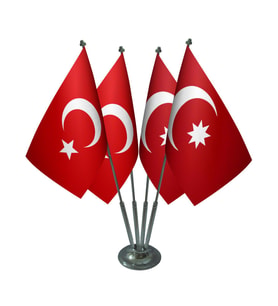 Masa Üstü Osmanlı Devleti Bayrağı Türk Bayrağı Dörtlü Krom Direk Masa Bayrak Seti