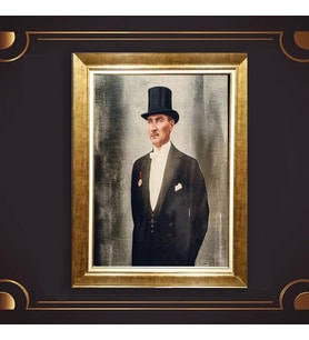 Özel Seri Paspartulu Çerçeveli Atatürk Tablo l67 (Gold)