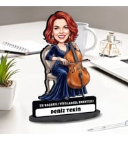 Viyolonsel Sanatçısı Kadına Hediye Kişiye Özel Karikatürlü Biblo