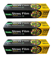 Fresh-Up Şeffaf Mutfak Rulo Streç Film Folyo - 30 Cm. x 300 Metre - Gıdaya Uygun - 3 Paket