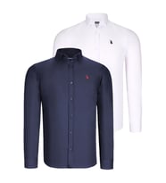 İKİLİ SET G725 DEWBERRY ERKEK GÖMLEK-BEYAZ-LACİVERT