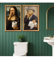 BK Gift 2’li Komik Banyo Tablosu Seti – Ahşap Çerçeveli Klasik Portreli WC Duvar Dekoru 40x25 cm