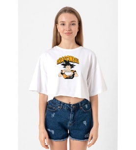Dragon Ball Z Anime Goku Eating Ramen Beyaz Kadın Crop Tshirt