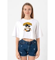 Dragon Ball Z Anime Goku Eating Ramen Beyaz Kadın Crop Tshirt