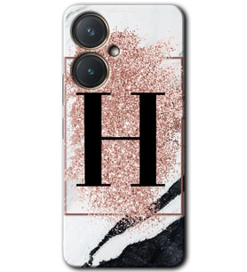 Vivo Y27 Kılıf HD Desen Baskılı Kılıf - Pembe Mermer Desenli H Harfi