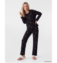 LCW DREAM Siyah Kiraz Desenli Kadın Pijama Takım