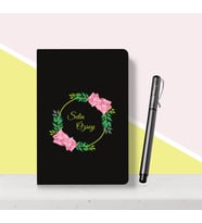 BK Gift Kişiye Özel Çiçek Desenli Siyah Defter Kalem Seti-5
