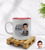BK Gift Kişiye Özel Erkek Nihayetinde Karikatürlü İçi Kırmızı Renkli Kupa Bardak Model 2