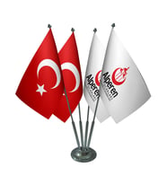 Masa Üstü Alperen Ocakları Bayrağı Türk Bayrağı Dörtlü Krom Direk Masa Bayrak Seti