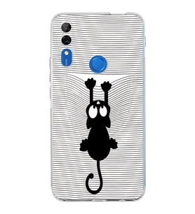 Huawei P Smart z  Kamera korumalı Kapak Çizgi Kedi (Beyaz) Tasarımlı Şeffaf Kılıf