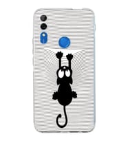 Huawei P Smart z  Kamera korumalı Kapak Çizgi Kedi (Beyaz) Tasarımlı Şeffaf Kılıf