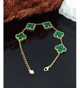 VAN CLEEF BİLEKLİK GOLD RENK YONCA BİLEKLİK RENKLİ TAŞLI 925 AYAR GÜMÜŞ BİLEKLİK (Yeşil)