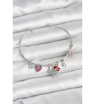 Gül Charmlı Gümüş Renk Pirinç Kadın Bileklik - TJ-BB8044